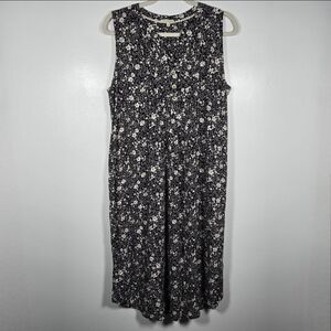 Kate & Sam Black Ditsy Floral Sleeveless Pintuck 3 Button Midi Dress Size Large